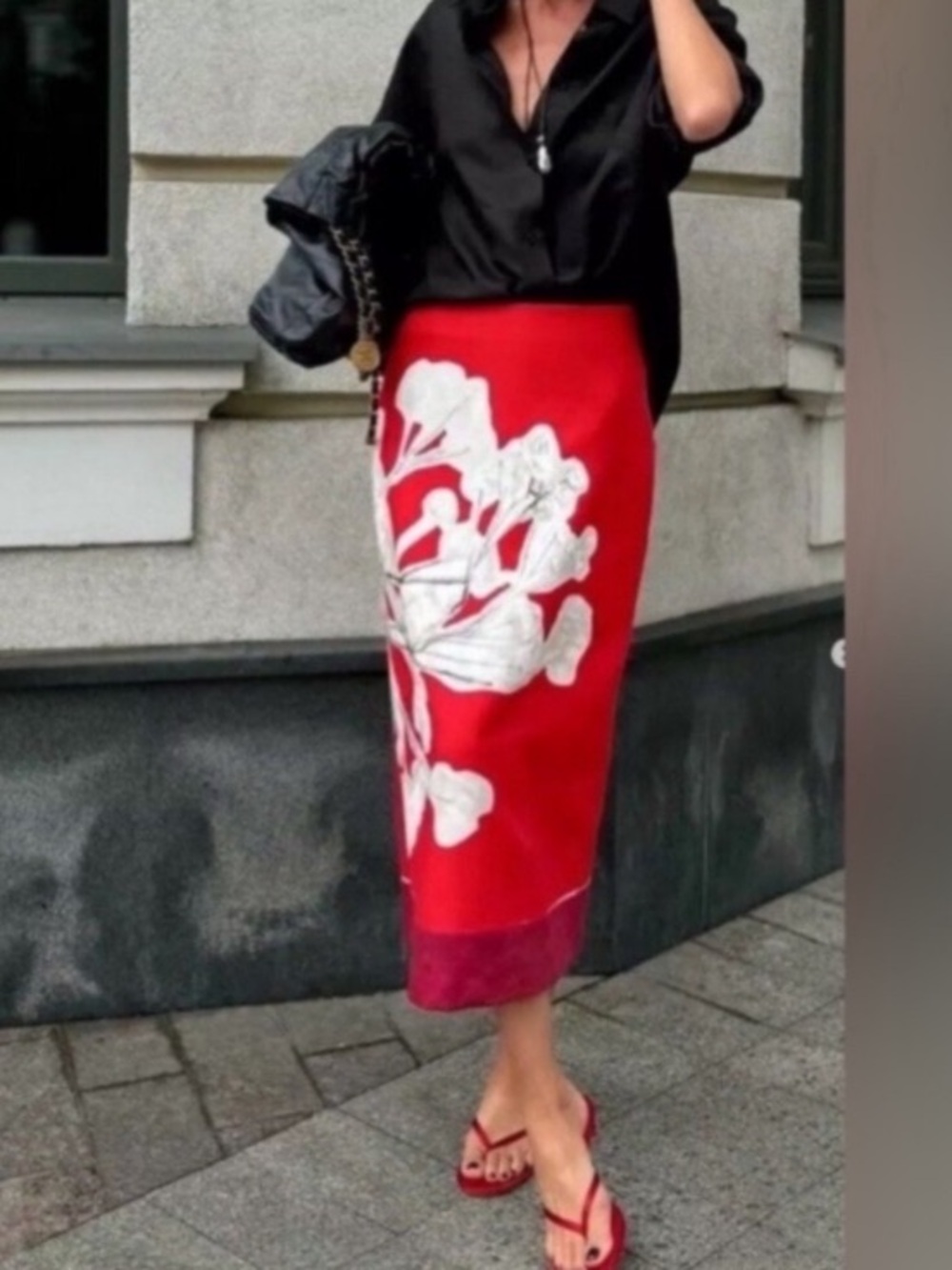 ZARA Red White Floral Linen Cotton Pencil Skirt - Picture 11 of 11